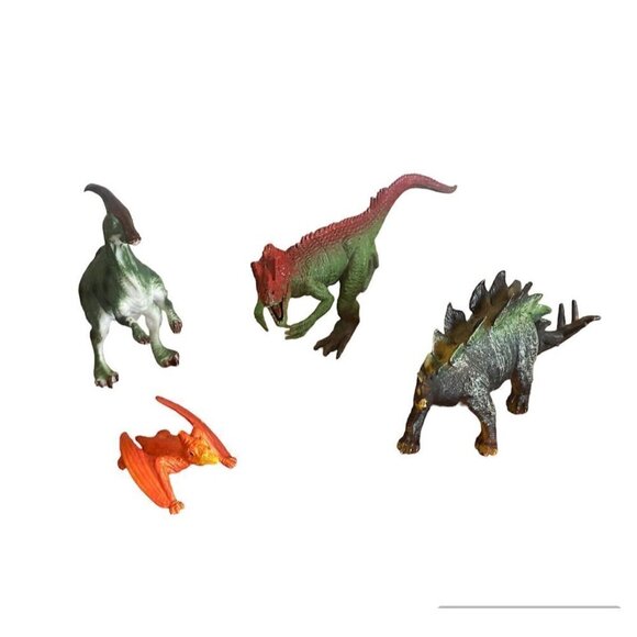 Lot Of 4 Prehistoric Dinosaurs Action Figures Hard Plastic TRex Stegosaurus - Picture 1 of 8